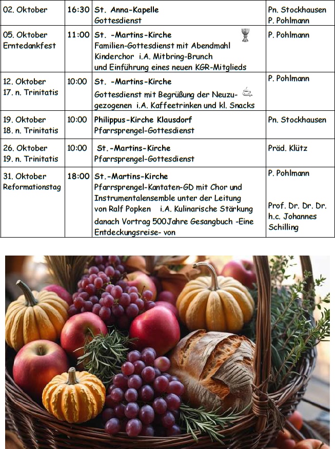 Gottesdienste Oktober 2025