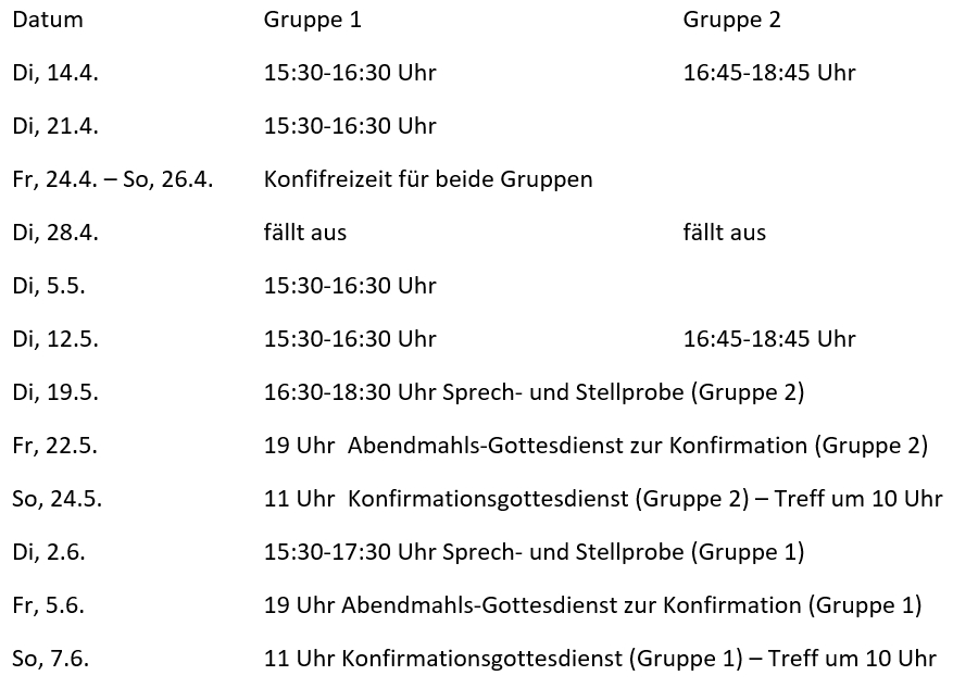 Termine Hauptkonfiranden