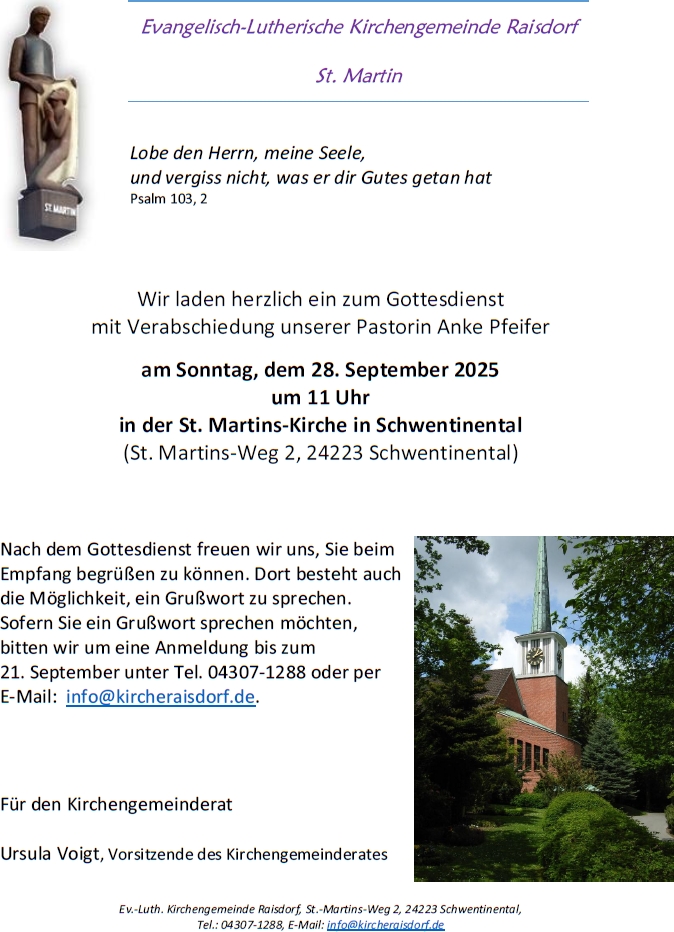 Verabschiedung Pastorin Pfeifer