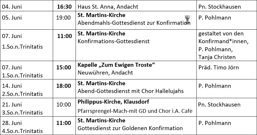 Gottedienste im Juni