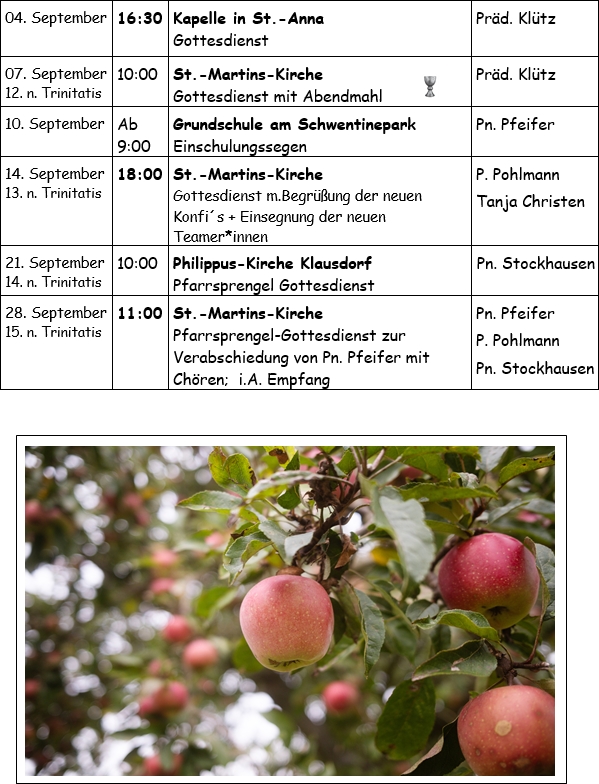 Gottesdienste September 2025